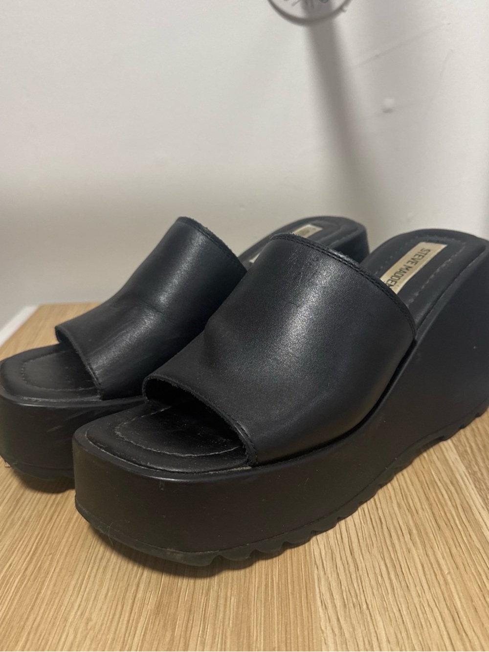 Steve Madden Black Platform Wedge Sandals